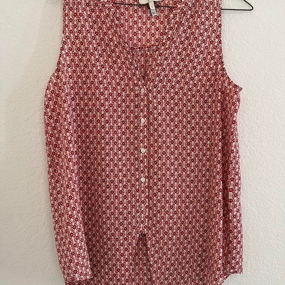 Joie Red and White geometric Silk Blouse Office Chic Small